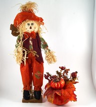 Handmade Scarecrow &amp; Pumpkin Decoration Fall Autumn Harvest 17 in - £10.38 GBP