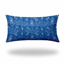 14&quot; X 24&quot; Blue And White Zippered Ikat Lumbar Indoor Outdoor Pillow - £64.18 GBP