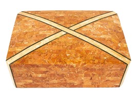 Large Maitland Smith Marble Stone with Inlaid Brass Tessellated Box Mahogany Int - £549.92 GBP