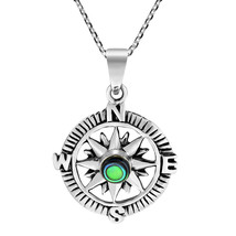 Wanderer’s Guide Sterling Silver Compass Abalone Shell Inlaid Necklace - £19.92 GBP