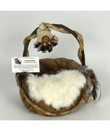 Native American Sioux Dream Gathering Handled Basket Woven Fur Feathers - $2,767.93 MXN