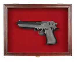 Gun Display Case Wood Handgun Pistol Revolver 98% UV Lock Shadow Box Cab... - $93.01