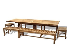 Windsor&#39;s Grade A Teak 108&quot; x 39 (9 Foot Long)  Rect Extension Table w 6 Benches - £3,936.09 GBP
