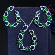 Unique Designer Multicolor CZ Ladies Jewelry Sets Big Cubic Zirconia Crystal Flo - £28.54 GBP