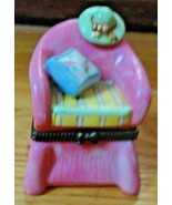 Collectible Pink hinged lid trinket box with hat and pillow 3&quot; - £11.99 GBP
