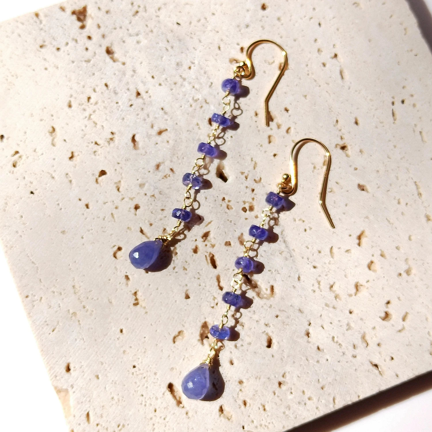 Tanzanite Gold Filled Dangle Earrings Natural Stone Handmade Jewelry For... - £53.79 GBP