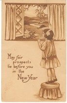 Vintage Postcard New Year Little Girl at Window 1913 Lovely Illustration - £6.34 GBP