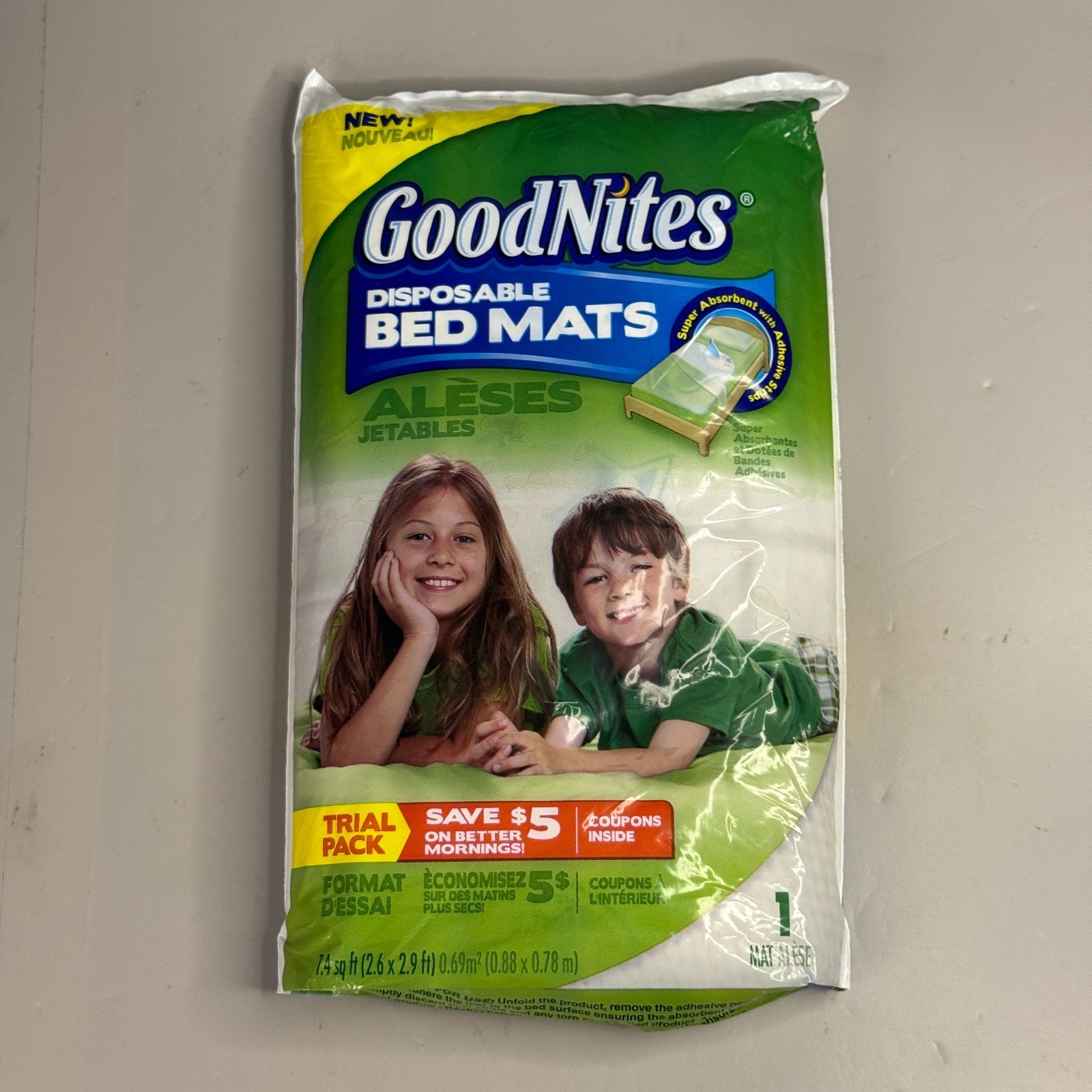 GoodNites Bed Wetting Mats 1 Pad Travel Pack Discreet Protection Diaper NOS - $4.85