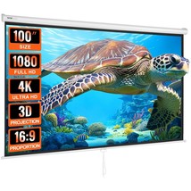 VEVOR Manual Projector Screen, 100 inch 16:9 4K 1080 HD Retractable Pull Down Pr - $5,914.61 MXN
