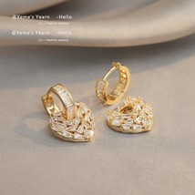 Multi Wearing Method Luxury Zircon Inlaid Peach Heart Pendant Earrings Korean Je - £10.52 GBP