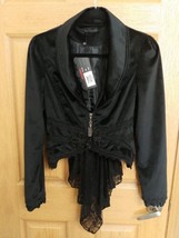 Women&#39;s Gothic Victorian Punk Small Black Jacket Lace Tail Rose Details ... - £63.28 GBP