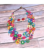 Wooden Women&#39;s Boho Necklace &amp; Earring Set Stretch 3 Layer Mulit-Color - $29.76 CAD