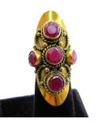Large Vintage Rhodolite Garnet Brass Knuckle Ring Adjustable Sz 9 - $54.63