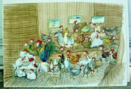 ROOSTER HEN House Farm Folk Art Abstract Original Watercolor Signed Painting  - £100.18 GBP