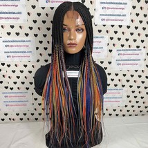 Lace Closure Braided Wig Top Cornrows Multi Black Multi Colored Box Brai... - $187.00