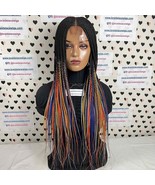 Lace Closure Braided Wig Top Cornrows Multi Black Multi Colored Box Brai... - £147.74 GBP