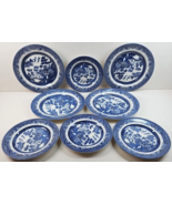 8 Pc Churchill Willow Blue Dinner Salad Plates Lot Table Dining Dish England Set - $134.02 CAD