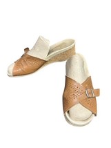 Worishofer Women&#39;s Tan Leather Cork Wedge Mule Sandals Shoes 10 US / 40 EU - $19.79