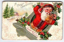 Santa Claus Christmas Postcard Saint Nick Smokes Pipe Orange Kitten Cat 1910 - £10.40 GBP