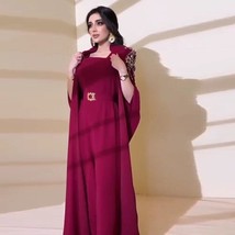 Beautiful Arabic Jumsuit Long Evening Dress with Cape Luxury Dubai Crystal Musli - £374.56 GBP