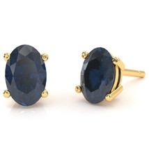 Lab-Created Sapphire 8x6mm Oval Stud Earrings in 14k Yellow Gold - £278.97 GBP