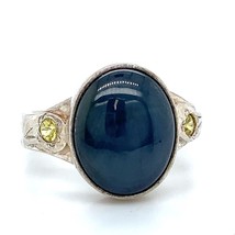 Vtg Sterling Signed L. Hoang Oval Blue Apatite Solitaire with Accents Ring 7 1/2 - $54.45
