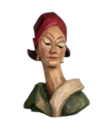 Vintage Art Hand Carved Solid Wood Plank Lady Head Sculpture Red Hat Gre... - $99.99