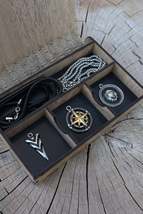 Necklace Set Wooden Special Gift Boxed Triagle Arrow, Pole Compass And Lion Impr - £15.23 GBP