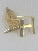 Signed Liz Claiborne (LC) Gold Tone Outdoors Chair W/ Rhinestone Accent Brooch - £10.82 GBP