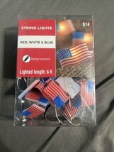 (1) 6ft. String Lights Indoor Outdoor Party Patio American Flags Red Whi... - $9.90