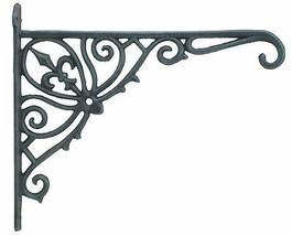 Cast Iron Plant Hanger Basket Hook Ornate Fleur De Lis Verdigris Color 12&quot; Deep - £17.01 GBP