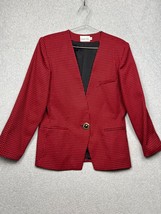 Vintage Karen Ellis Womens Houndstooth Plaid Blazer 14 Jacket Jewel Red ... - $48.88