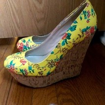 Breckelles Floral Yellow Wedges Size 8.5 - £15.71 GBP