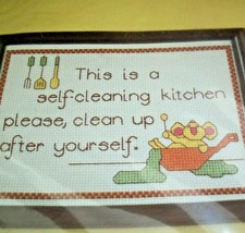 Printed Cross Stitch Kit Vintage 1980s Self Cleaning Kitchen Sealed Package NOS - £10.89 GBP