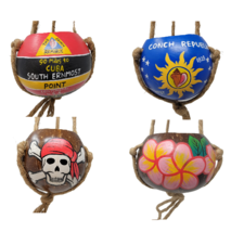 4 Hand Painted Pirate Key West Flower Southernmost Hanging Coconut Shell Planter - £16.04 GBP
