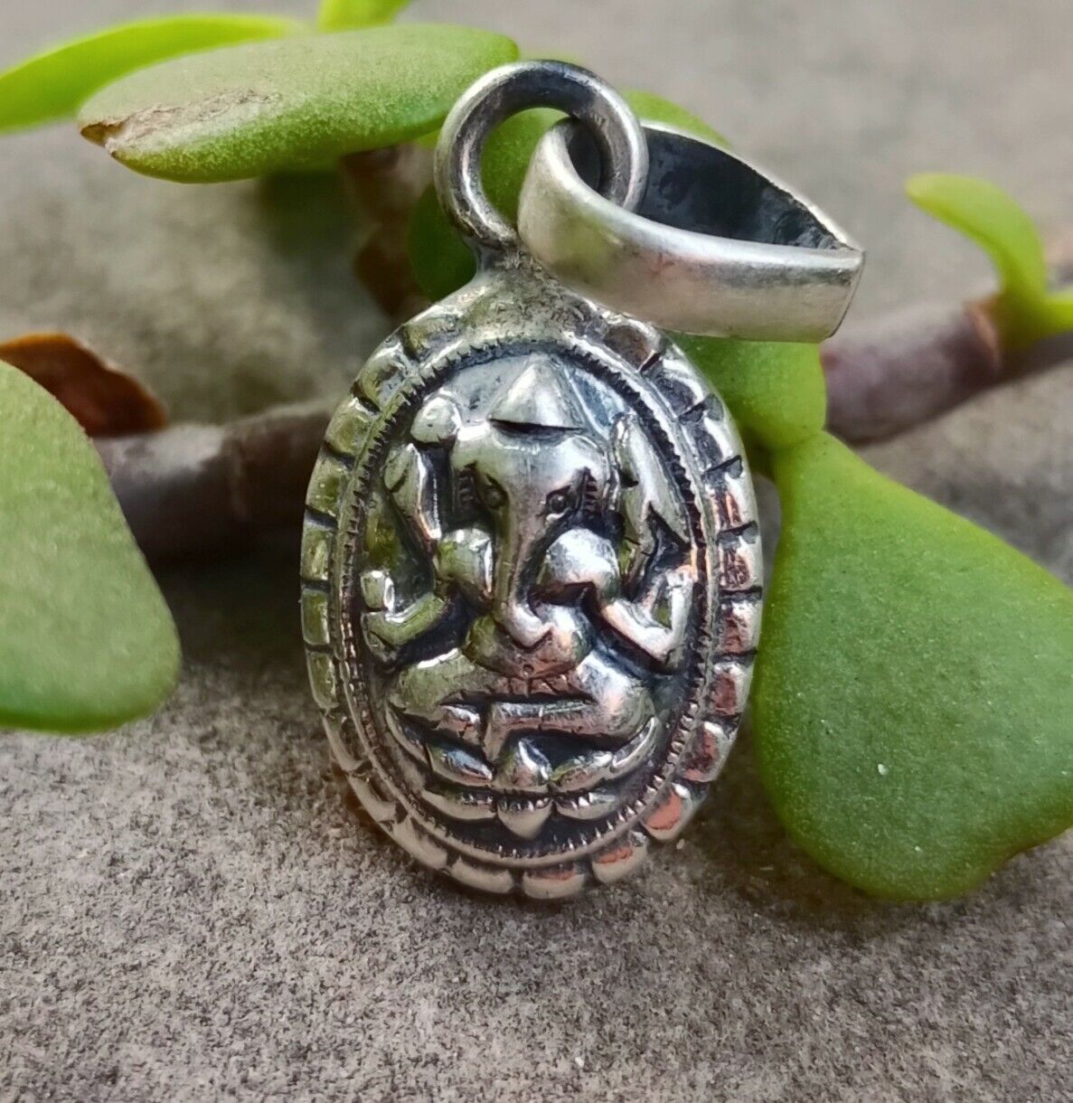 Artisan Crafted 925 Sterling Silver Ganesha Antique Pendant Oxidized Free Ship 2 - $25.27