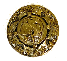 Antique Mercurys Winged Helmet Gold Tone Metal Open Work Berry Frame But... - $8.42