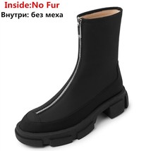 New Genuine Leather Boots Women Shoes Zipper Autumn Winter Ankle Boots Chunky Pl - £133.84 GBP