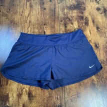 Nike Womens L Soccer Running Athletic Shorts Blue Embroidered Swoosh - $12.86