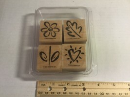 Stampin Up 2002 Set Of 4 Flowers and Heart Wood Block Rubber Mounted Stamps - £7.88 GBP