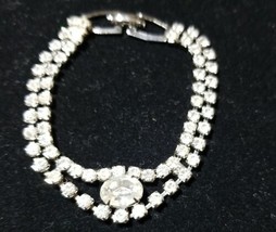 Vintage Weiss Prong Double Row Rhinestone Bracelet Signed - £52.24 GBP