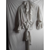 Vintage Disco Shrug sheer silver metallic ruffle edges tie bottom hook e... - $253.24 MXN