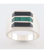 Vintage Mexican Sterling Silver Ring with Malachite &amp; Onyx (Size 11) Tax... - $3,292.93 MXN