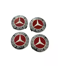 4x For Mercedes-Benz Wheel Center Hubcaps Black /Red Wheat Emblem Cap Se... - $15.90