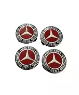 4x For Mercedes-Benz Wheel Center Hubcaps Black /Red Wheat Emblem Cap Se... - $15.90