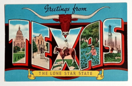Greetings from Texas the Lone Star State Large Letter TX Linen Postcard ... - $7.99