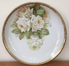 Vtg Antique CS Prussia Handpainted White Rose Gilded Rim Round Serving Platter - £144.22 GBP