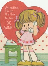 Vintage Valentine Card Pigtail Girl on Telephone 1970&#39;s Unused For Child - £5.57 GBP