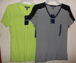 Lot Of (2) Nwt Womens Chaps Green And Black W/ White Stripes Knit Tops Size S - £22.00 GBP