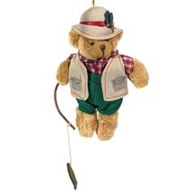 Fishing Bear Plush Ornament with Hat Vest Shirt Pants Rod Pole and Fish  Vintage - £8.84 GBP